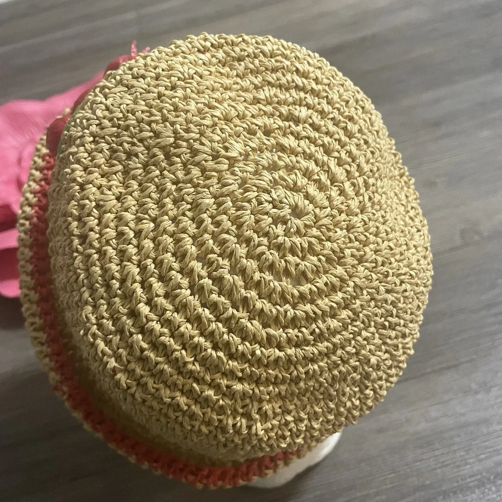 APRIL CORNELL 100% Straw Hat Stitched Cherries Collapsible Packable‎ Woven